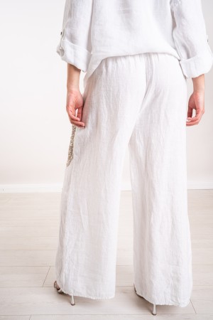 pantalones de lino de ischia con lentejuelas ischia pantalones en lino con lentejuelas ischia pantalones en lino con lentejuelas