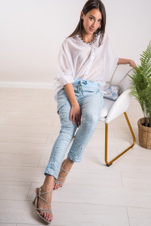 pantalone minerva animalier con strappi in paillettes  pantalone minerva animalier con strappi in paillettes  pantalone miner...