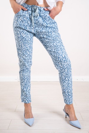 pantalone savana animalier con strappi paillettati  pantalone savana animalier con strappi paillettati  pantalone savana anim...