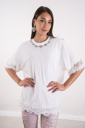 soleil Lace tejido con cuello de diamantes de imitación Soleil en encaje con escote escote estrásico Soleil en encaje con ...