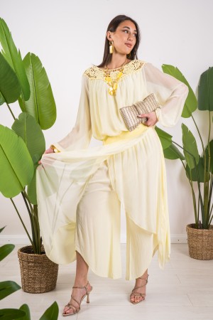 charm Blusa y pantalones de seda coordinados con blusa de encanto coordinada macrame y pantalones de seda con Macrame CH ...