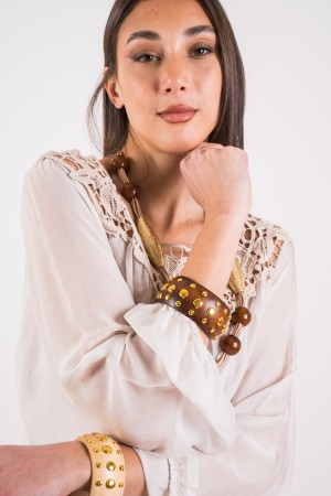 charm Blusa y pantalones de seda coordinados con blusa de encanto coordinada macrame y pantalones de seda con Macrame CH ...
