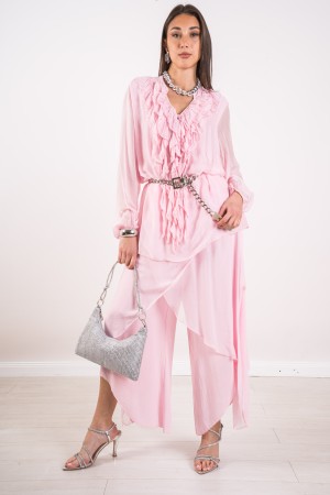 rosa rosa Bluse und rosa Seiderosa Hosen und Seide Hosen koordinierte rosa Bluse und Seidenhose