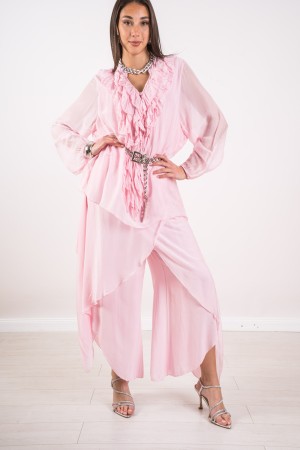 pink Pink Blouse and Pink Silk Pink Pants and Silk Pants Coordinated Pink Blouse and Silk Trousers