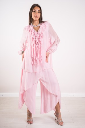 blusa rosa rosa y pantalones rosados de seda rosados y pantalones de seda coordinados blusa rosa y pantalones de seda