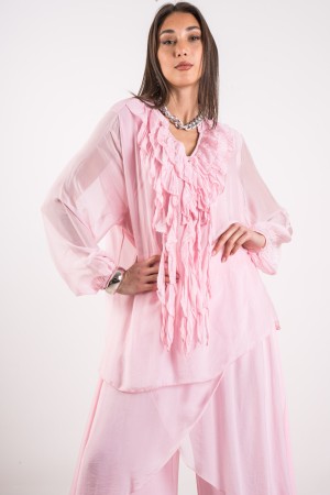 blouse rose rose et pantalon rose et pantalon de soie rose et pantalon de soie coordonnés blouse rose et de soie