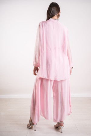 rosa rosa Bluse und rosa Seiderosa Hosen und Seide Hosen koordinierte rosa Bluse und Seidenhose