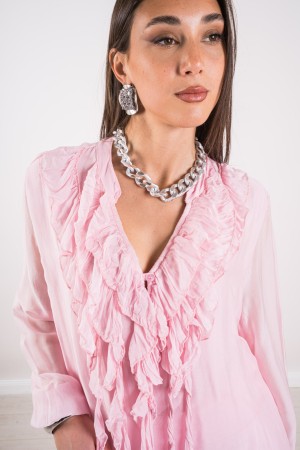 coordinato pink blusa e pantalone in seta  coordinato pink blusa e pantalone in seta  coordinato pink blusa e pantalone in seta