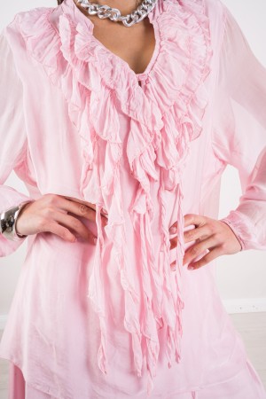 blusa rosa rosa y pantalones rosados de seda rosados y pantalones de seda coordinados blusa rosa y pantalones de seda