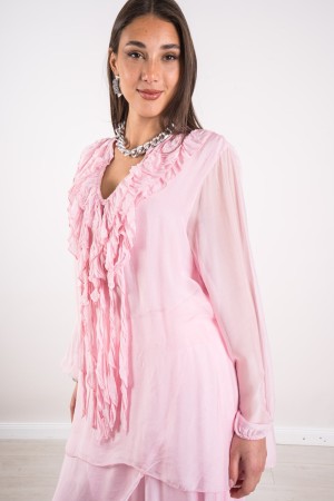 coordinato pink blusa e pantalone in seta  coordinato pink blusa e pantalone in seta  coordinato pink blusa e pantalone in seta