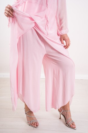 blouse rose rose et pantalon rose et pantalon de soie rose et pantalon de soie coordonnés blouse rose et de soie