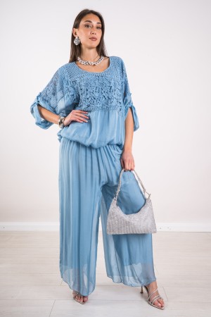 blusa y pantalones de positano coordinados con bordado de seda coordinado Blusa de positano y pantalones con bordado de seda coo
