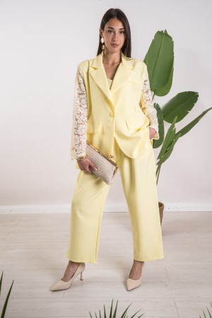 coordinato oxford giacca e pantalone con maniche in pizzo  coordinato oxford giacca e pantalone con maniche in pizzo  coordin...