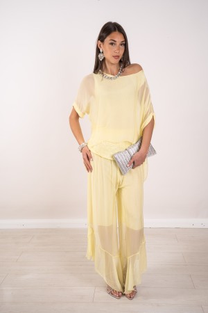 koordinierte Hawaii in Seidenbluse mit Pailletten und Hosen mit koordinierter Hawaii-Rüsche in Seidenbluse mit Pailletten und Pa