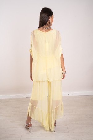 coordinato hawaii in seta blusa con paillettes e pantalone con volant  coordinato hawaii in seta blusa con paillettes e panta...