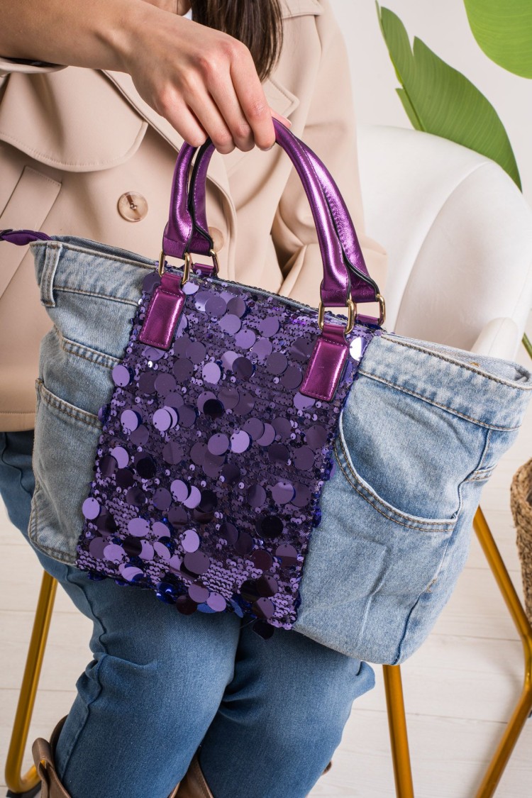 denim-Taille-Tasche mit Pailletten-Denim-Taille-Tasche mit Pailletten-Denim-Taille mit Pailletten