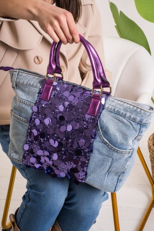 sac de taille en denim avec sac à taille de denim à paillettes avec sac à taille de denim avec paillettes avec paillettes