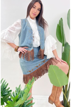 Colorado Weste in Denim mit Nieten und Fransen Colorado Weste in Denim mit Nieten und Fransen Colorado Weste in Denim mit Borch 