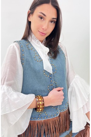 Colorado vest in denim with studs and fringe Colorado vest in denim with studs and fringe Colorado vest in denim with borch ...