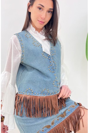 Colorado chaleco en denim con tachuelas y chaleco de colorado de Fringe en Denim con tachuelas y chaleco de colorado de Fringe e