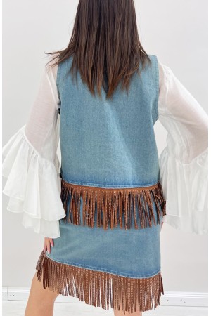 Colorado chaleco en denim con tachuelas y chaleco de colorado de Fringe en Denim con tachuelas y chaleco de colorado de Fringe e