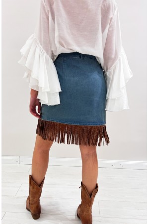 Gonna Colorado in denim con frange e borchie Gonna Colorado in denim con frange e borchie Gonna Colorado in denim con frange ...