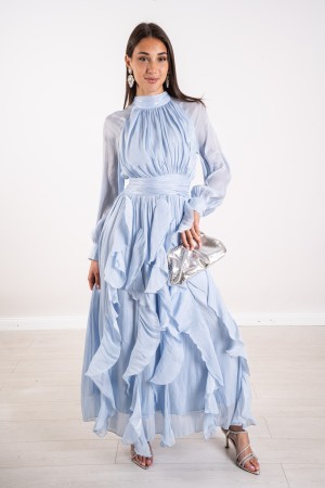 abito lungo celeste scollo a v in tencel  abito lungo celeste scollo a v in tencel  abito lungo celeste scollo a v in tencel