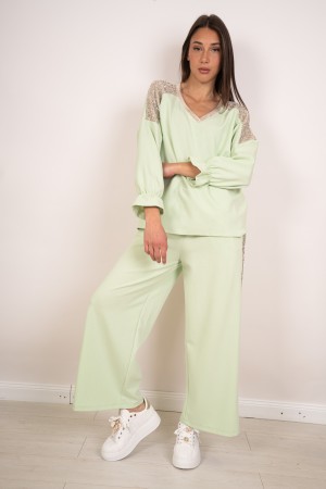 coordinated Sara Maglia and ribbed trousers with coordinated sequins Sara mesh and ribbed trousers with sequin Coo ...