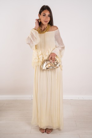 langes Seidenmonica-Kleid mit Stickereien und Pailletten Langes Seidenmonica-Kleid mit Stickereien und Pailletten langes Monica-
