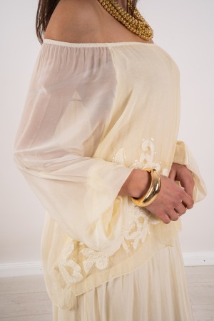 robe longue de la soie de la soie avec broderie et paillettes Long Silk Monica Robe avec broderie et paillettes Long Monica Robe