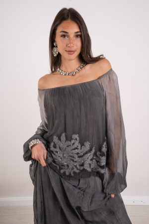 vestido de seda largo monica con bordado y lentejuelas Vestido de monica de seda larga con bordado y lentejuelas Larga Monica Ve