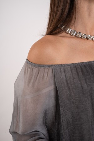 robe longue de la soie de la soie avec broderie et paillettes Long Silk Monica Robe avec broderie et paillettes Long Monica Robe
