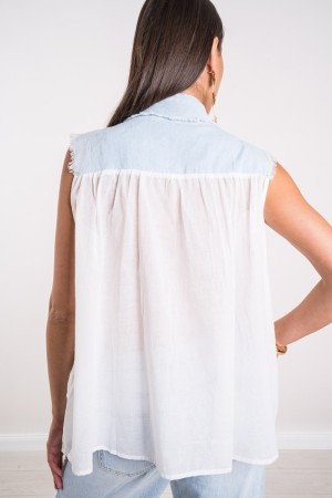 Tissu de demi-denim de denim gilet avec gilet de strass broderie SIMO demi-denim Demi-tissu de demi-denim avec broderie Vest SIM
