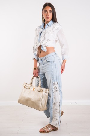 Chemise Anita avec paillettes de fleurs de broderie Crème et détail Denim Lave-linge Clear Anita Chemise avec des paillettes de 