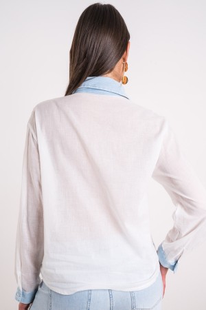 Anita shirt with embroidery flower sequins cream and detail denim clear washing anita shirt with embroidery flower sequins ...