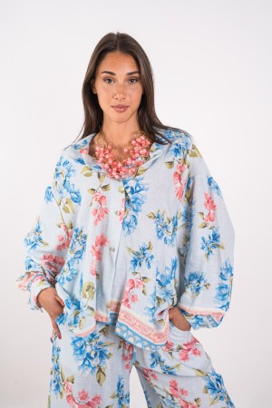 Coordinato Bridgerton in lino camicia e pantalone fantasia fiori  Coordinato Bridgerton in lino camicia e pantalone fantasia ...