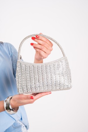 Bolso de noche con pequeños y grandes diamantes de imitación y bolsa de noche de mango circular con pedrería pequeña y grande y 