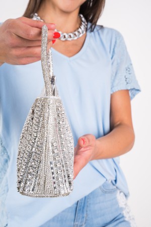 Bolso de noche con pequeños y grandes diamantes de imitación y bolsa de noche de mango circular con pedrería pequeña y grande y 