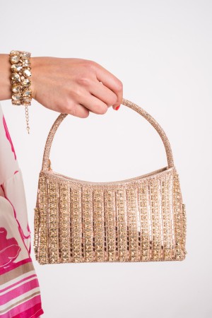 Borsa Night con piccoli e grandi strass e manico circolare Borsa Night con piccoli e grandi strass e manico circolare Borsa N...