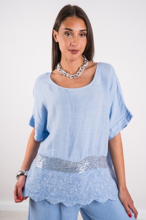Draps maria coordonné avec broderie sur les fleurs de fond et strass coordonné Maria en lin avec broderie sur les fleurs inférie