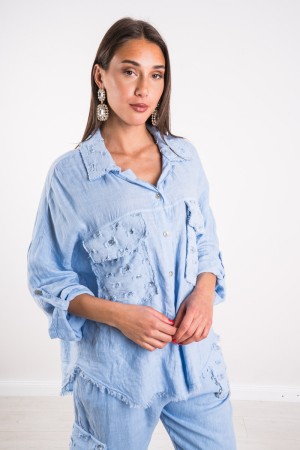 Coordinato Milly in lino con dettagli sfilacciati e strass  Coordinato Milly in lino con dettagli sfilacciati e strass  Coord...