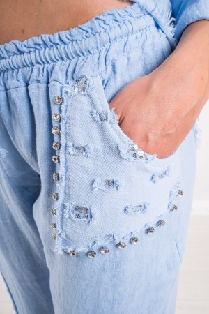 Coordinato Milly in lino con dettagli sfilacciati e strass  Coordinato Milly in lino con dettagli sfilacciati e strass  Coord...