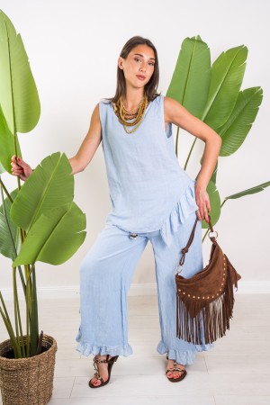 Coordinated Linen Manila with Tank Top Rear Detail Strip Bucherellata and Rouches Coordinated Manila Linen with Canoe ...