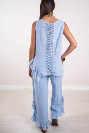 Coordinated Linen Manila with Tank Top Rear Detail Strip Bucherellata and Rouches Coordinated Manila Linen with Canoe ...