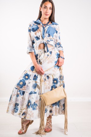 Spring skirt in lace macramé with floral print and flounce Spring skirt in macramé lace with floral print and flounce ...