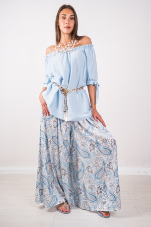 Mary Blouse avec encolure de bateau et flocons sur les manches Blusa Mary avec un encolure de bateau et des flocons sur les manc