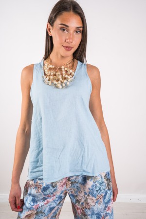 Camiseta sin mangas de lino con botones traseros lino tapa sin mangas con botones traseros. Top sin mangas de lino con botones t