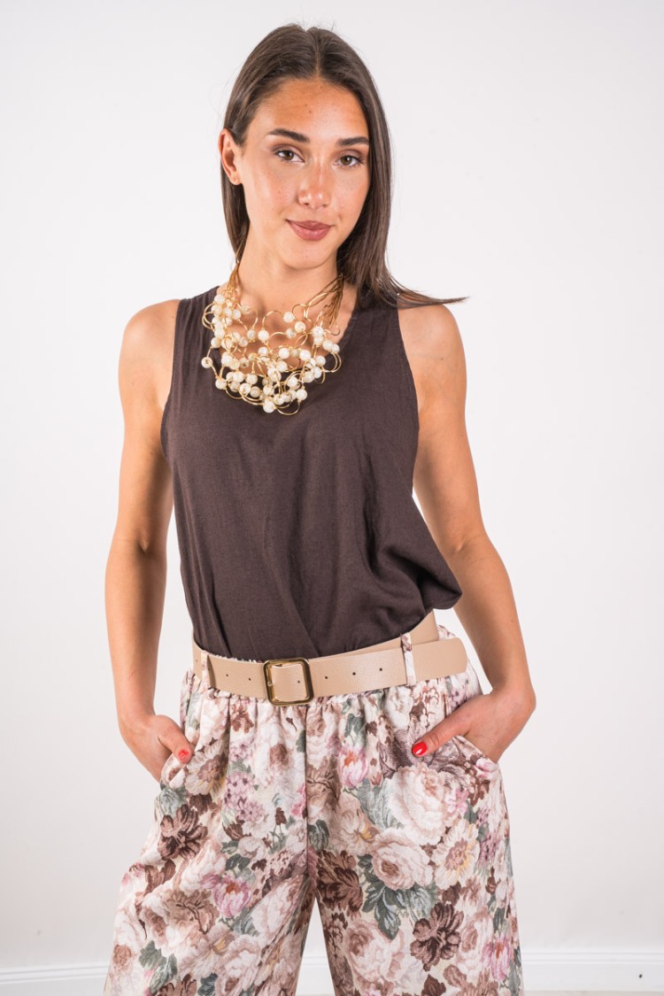 Camiseta sin mangas de lino con botones traseros lino tapa sin mangas con botones traseros. Top sin mangas de lino con botones t