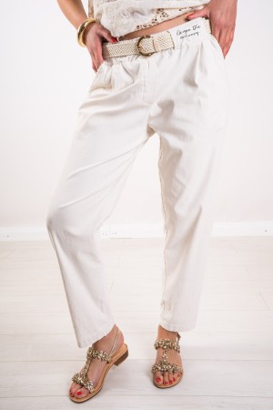 White trousers in fabric pattern Cigarette white trousers fabric pattern Cigarette white fabric trousers Model ...