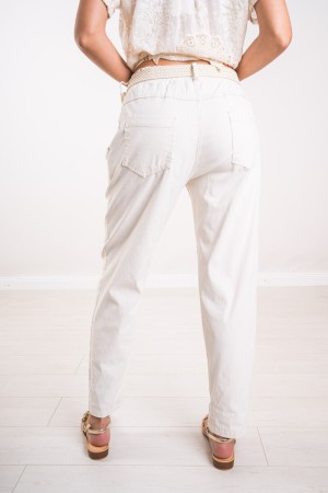 White trousers in fabric pattern Cigarette white trousers fabric pattern Cigarette white fabric trousers Model ...